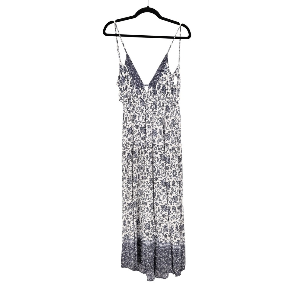 Coastal Nautical Floral Lace Maxi Dress Angie‎ Festival Navy Blue White Large